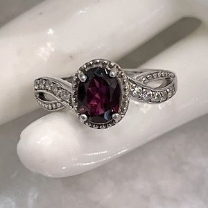 Rhodolite Garnet White Zircon Sterling Silver Ring